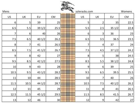 burberry men's shoe size chart